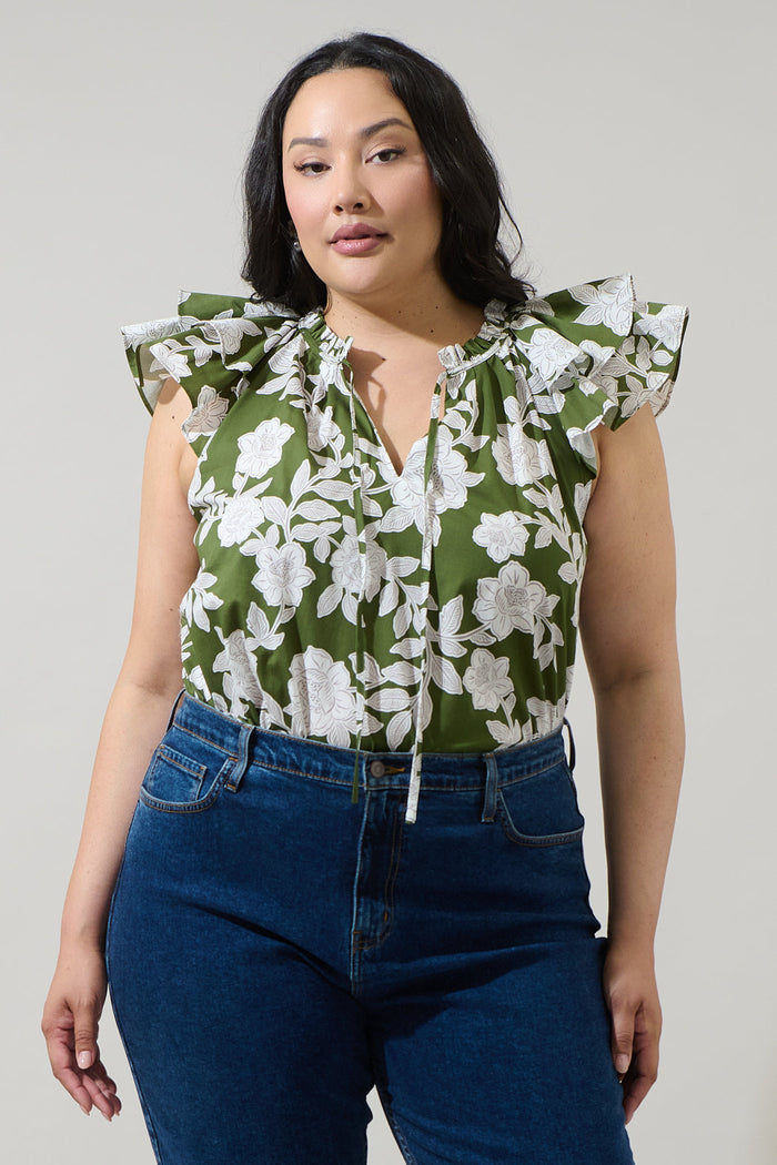 Haizley Floral Siya Ruffle Top Curve