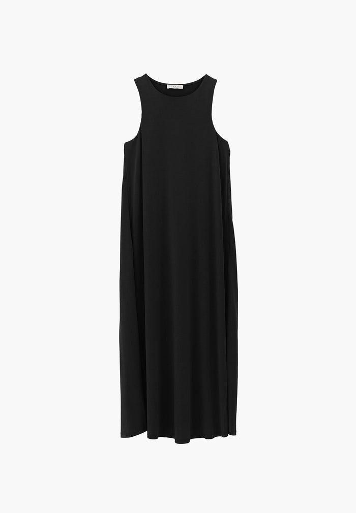 Halter Neck A-Line Midi Dress - BLACK