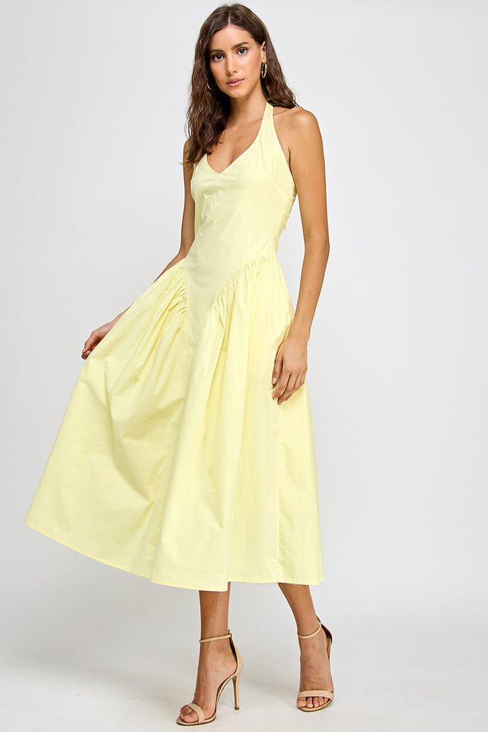Halter Neck Tulle Maxi Dress with Pockets - Butter