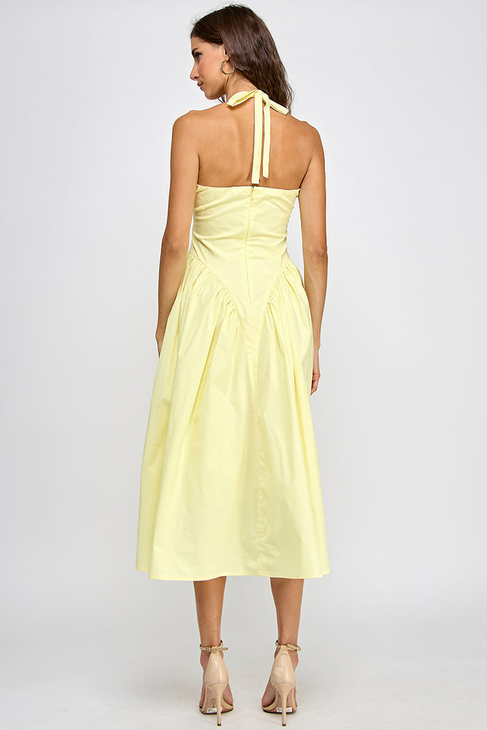 Halter Neck Tulle Maxi Dress with Pockets - Butter