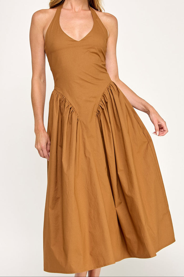 Halter Neck Tulle Maxi Dress with Pockets - Butter