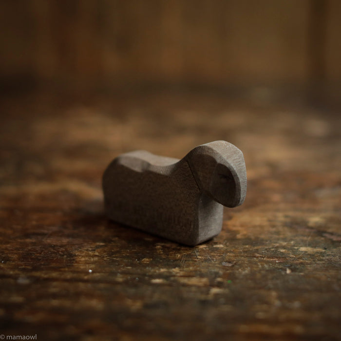 Handcrafted Wooden Brown Resting Lamb