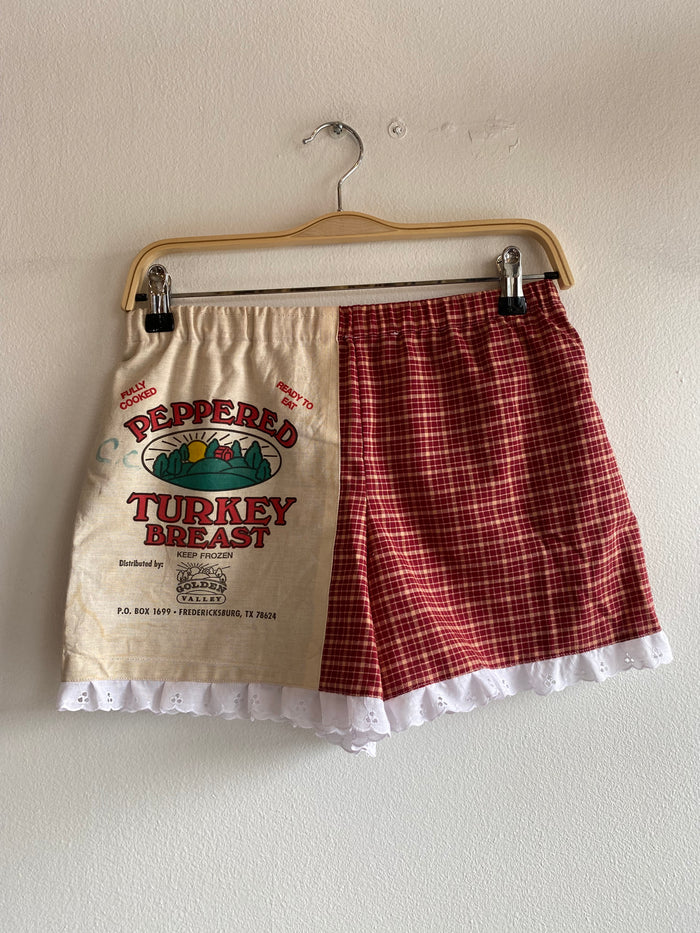 Handmade Vintage Red Plaid / Turkey Breast Feedsack Shorts - La Lovely Vintage