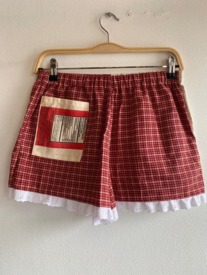 Handmade Vintage Red Plaid / Turkey Breast Feedsack Shorts - La Lovely Vintage