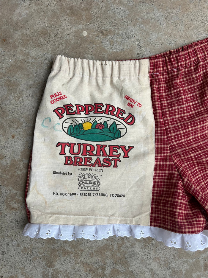 Handmade Vintage Red Plaid / Turkey Breast Feedsack Shorts - La Lovely Vintage