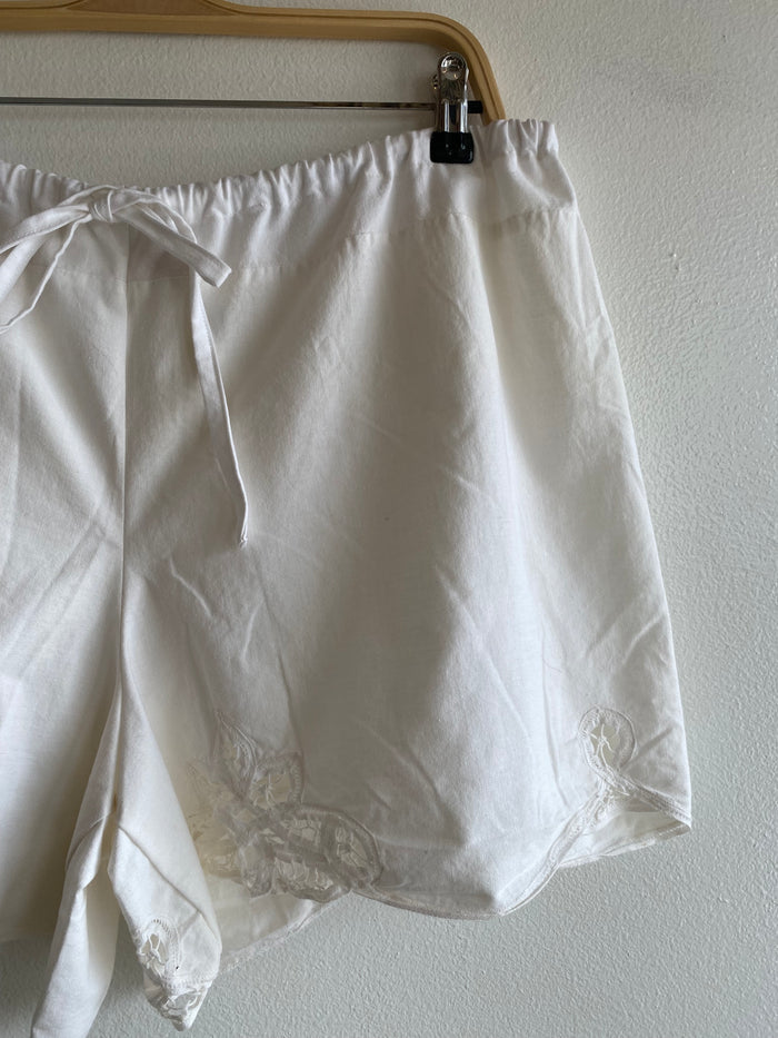 Handmade Vintage Tablecloth White Drawstring Bloomer Shorts