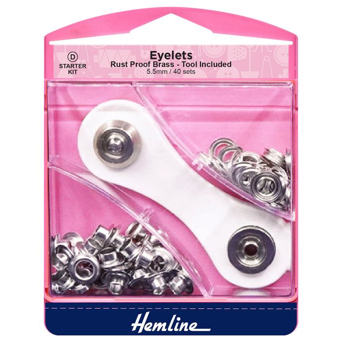 Hemline Eyelets Starter Kit: 5.5mm: Nickel and Silver: (D): 40 Pieces - Eyelet Starter Kit