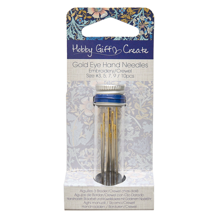 Hemline Gold Eye Embroidery Needles - Assorted Sizes in Reusable Glass Jar