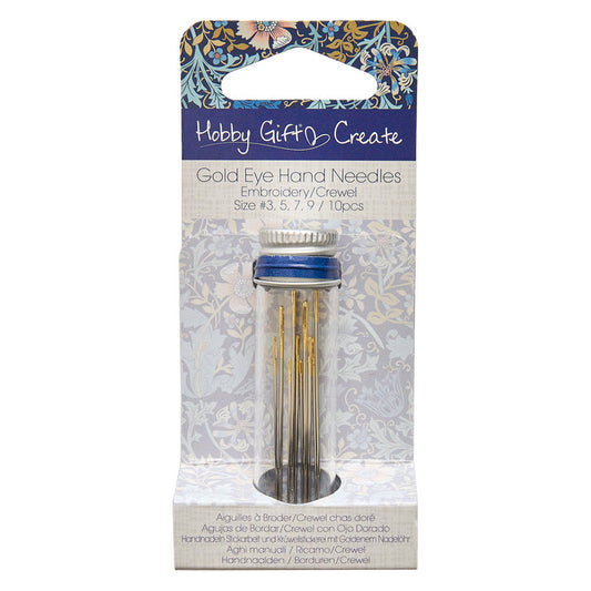 Hemline Gold Eye Embroidery Needles - Assorted Sizes in Reusable Glass Jar