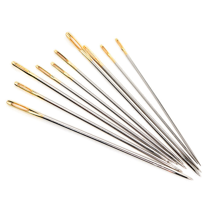 Hemline Gold Eye Embroidery Needles - Assorted Sizes in Reusable Glass Jar