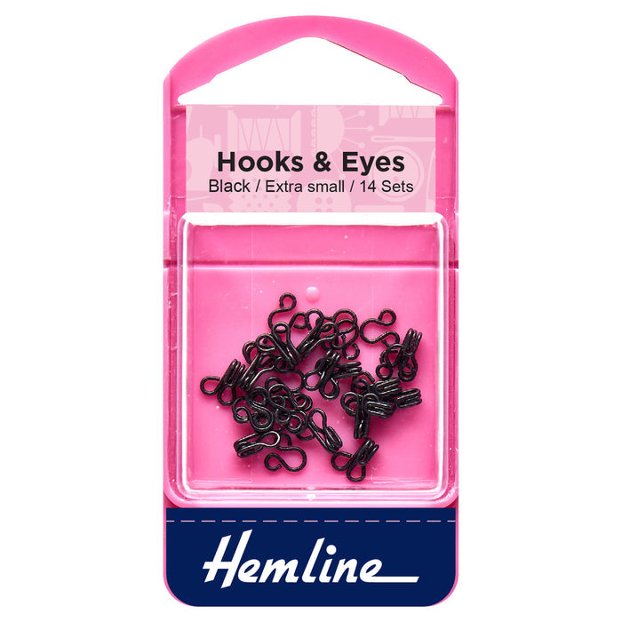 Hemline Hook and Eyes: Black: 14 Sets - Hooks and Eyes