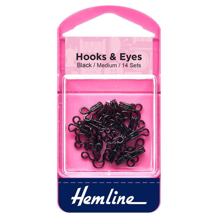 Hemline Hook and Eyes: Black: 14 Sets - Hooks and Eyes