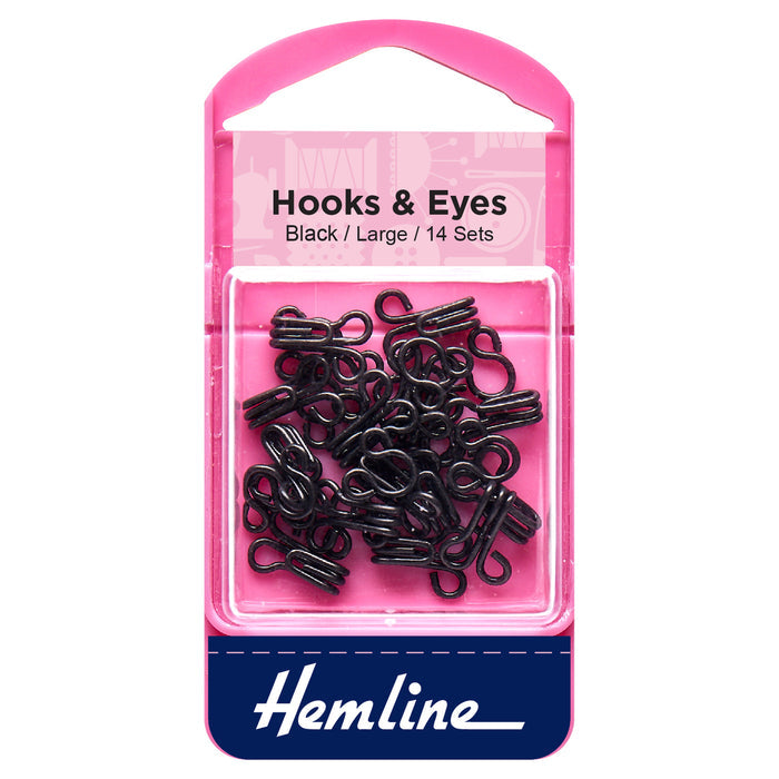 Hemline Hook and Eyes: Black: 14 Sets - Hooks and Eyes
