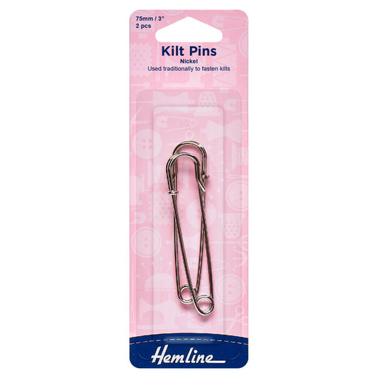Hemline Kilt Pins: 75mm: Nickel: 2 Pieces