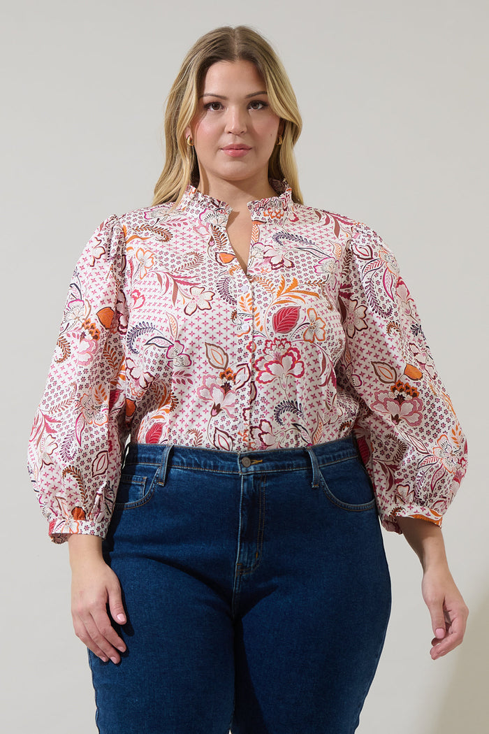 Hendry Floral Ima Button Up Top Curve