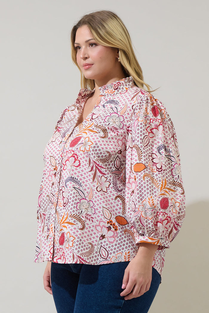 Hendry Floral Ima Button Up Top Curve