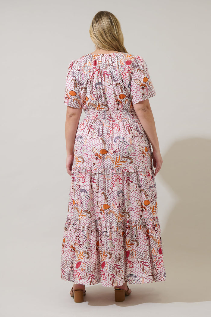 Hendry Floral Palmer Poplin Tiered Maxi Dress Curve