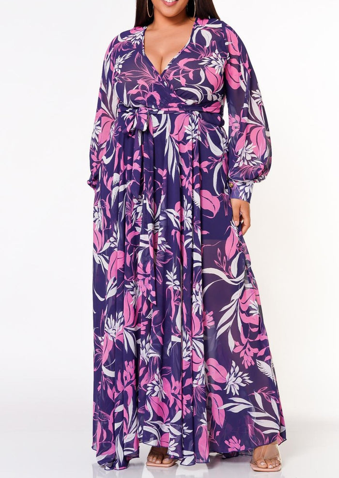 Hi Curvy Plus Size Women Floral Pattern Flare Maxi Dress Made in USA