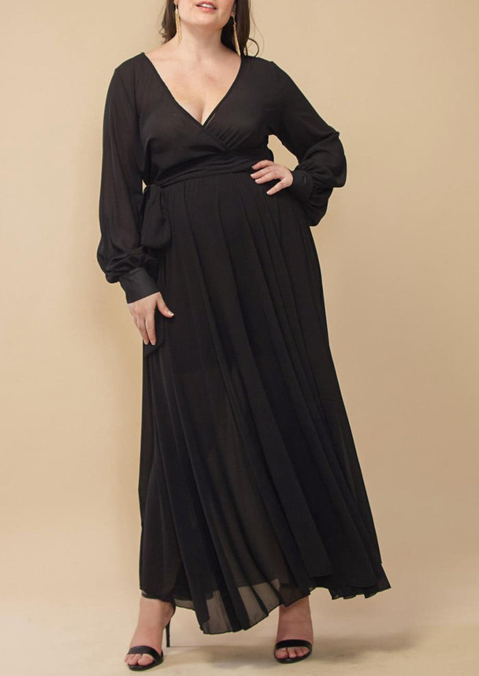 Hi Curvy Plus Size Women Solid Wrap Maxi Dress Made in USA
