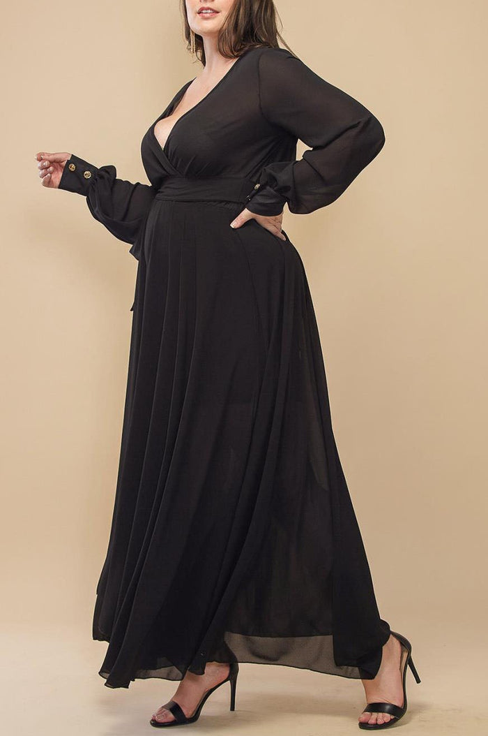 Hi Curvy Plus Size Women Solid Wrap Maxi Dress Made in USA