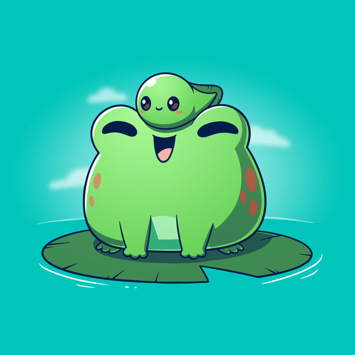 Premium Cotton T-shirt_TeeTurtle Hoppy Family sage t-shirt featuring a cute frog and tadpole.