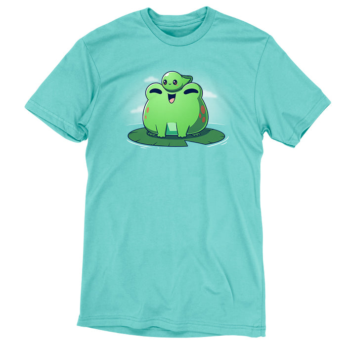 Premium Cotton T-shirt_TeeTurtle Hoppy Family sage t-shirt featuring a cute frog and tadpole.