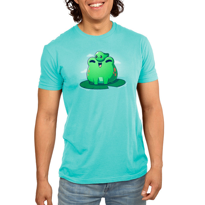 Premium Cotton T-shirt_TeeTurtle Hoppy Family sage t-shirt featuring a cute frog and tadpole.