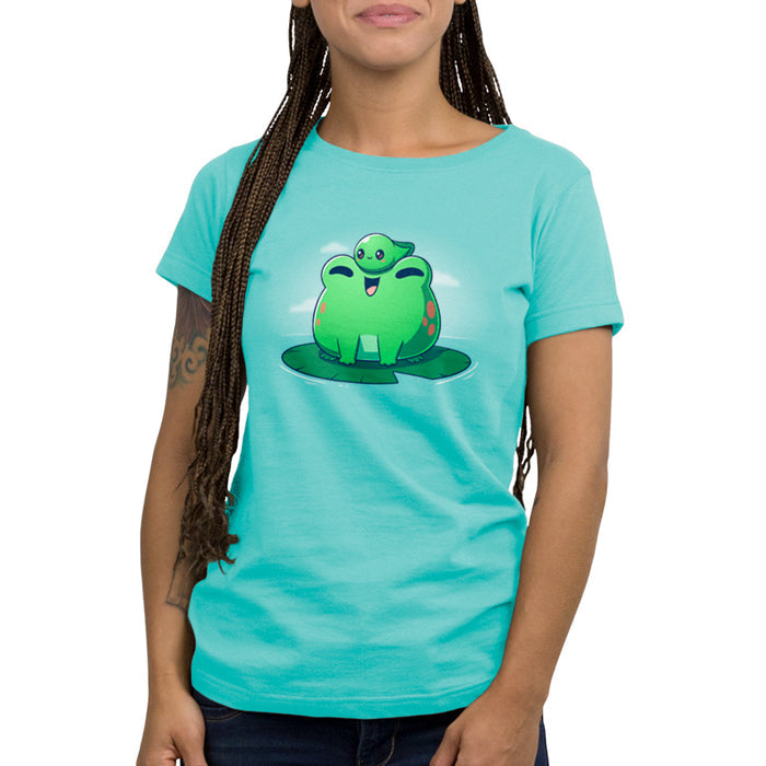 Premium Cotton T-shirt_TeeTurtle Hoppy Family sage t-shirt featuring a cute frog and tadpole.