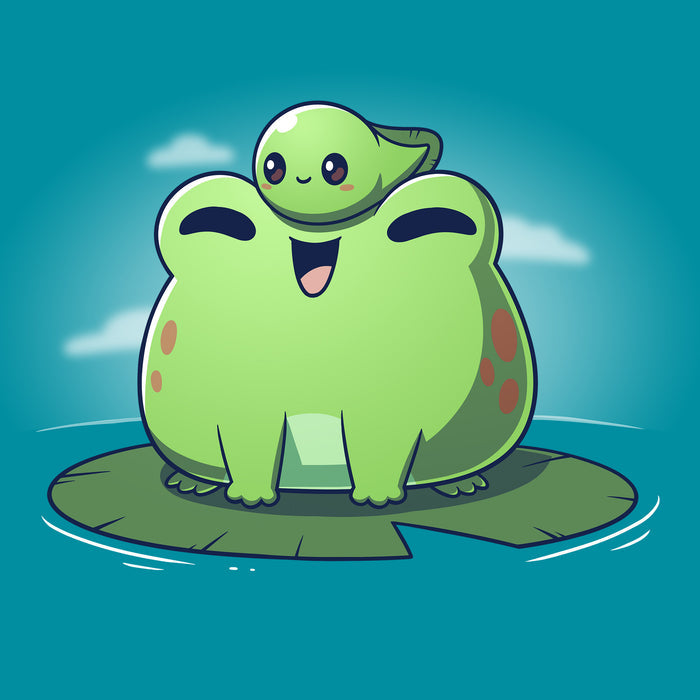 Classic Cotton T-shirt_TeeTurtle Hoppy Family Tropical blue t-shirt featuring a cute frog and tadpole.