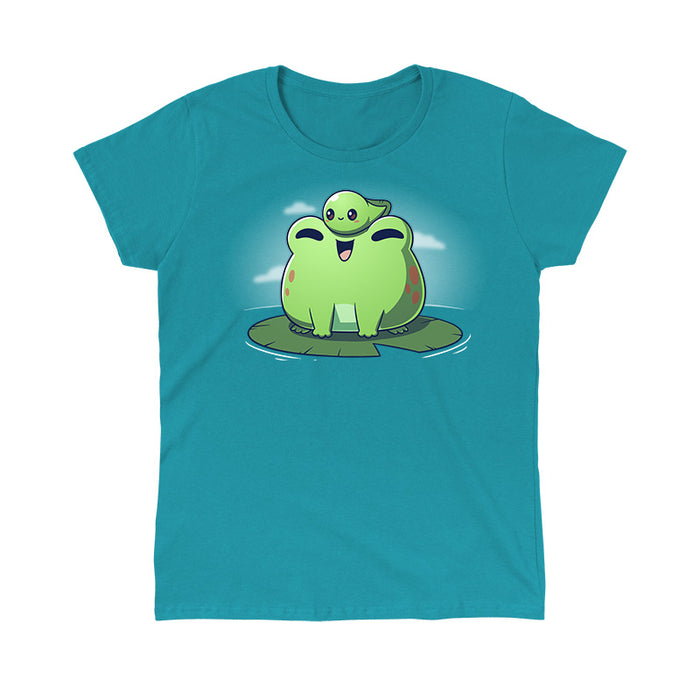 Classic Cotton T-shirt_TeeTurtle Hoppy Family Tropical blue t-shirt featuring a cute frog and tadpole.