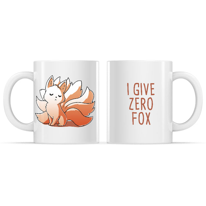 Ceramic Mug_TeeTurtle I Give Zero Fox white Mug featuring a haughty kitsune with the caption, "I Give Zero Fox".