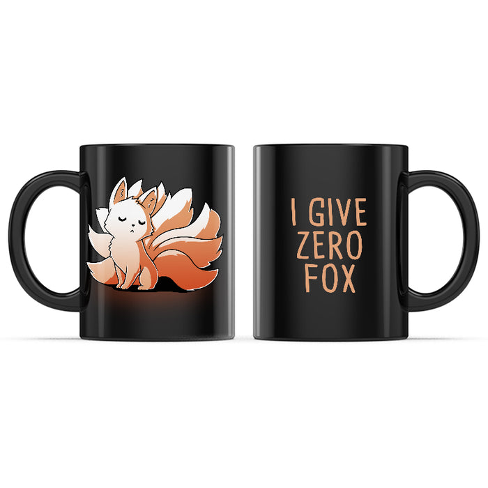 Ceramic Mug_TeeTurtle I Give Zero Fox black Mug featuring a haughty kitsune with the caption, "I Give Zero Fox".