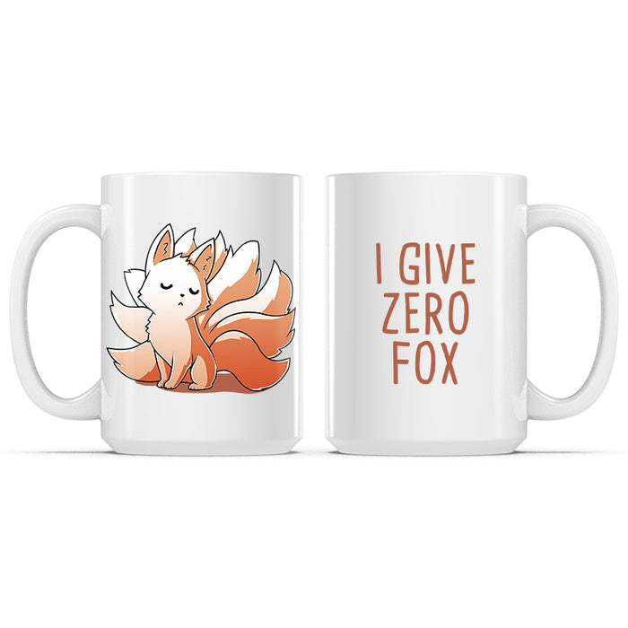 Ceramic Mug_TeeTurtle I Give Zero Fox white Mug featuring a haughty kitsune with the caption, "I Give Zero Fox".