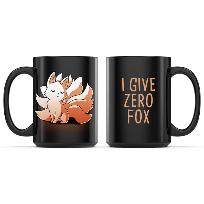 Ceramic Mug_TeeTurtle I Give Zero Fox black Mug featuring a haughty kitsune with the caption, "I Give Zero Fox".
