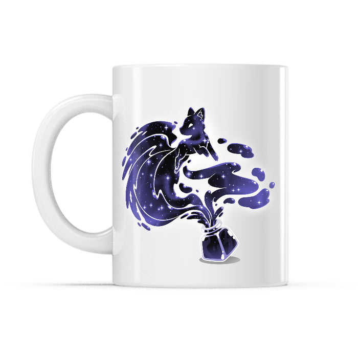 Ceramic Mug_TeeTurtle Ink Kitsune white mug featuring a kitsune made out of ink emerging from an inkpot.