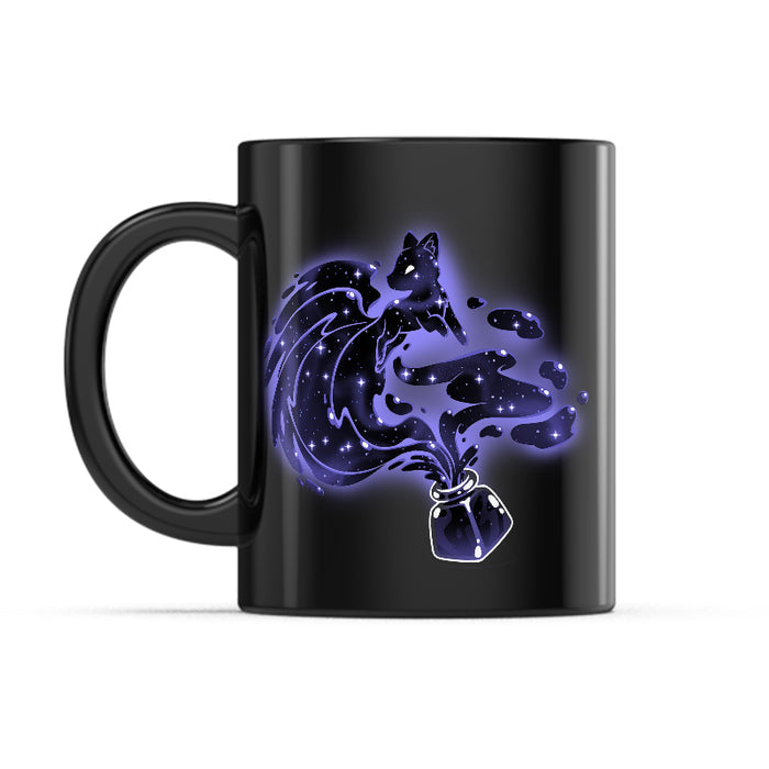 Ceramic Mug_TeeTurtle Ink Kitsune black mug featuring a kitsune made out of ink emerging from an inkpot.