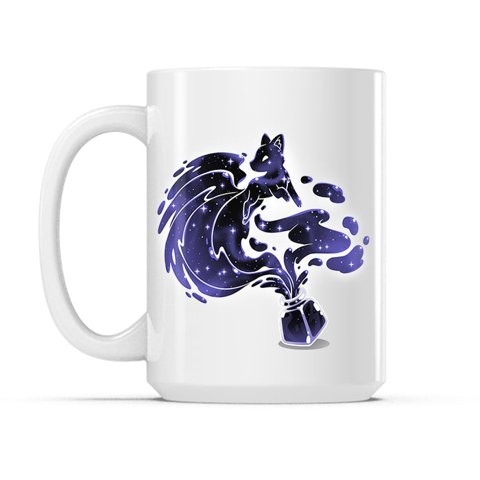 Ceramic Mug_TeeTurtle Ink Kitsune white mug featuring a kitsune made out of ink emerging from an inkpot.