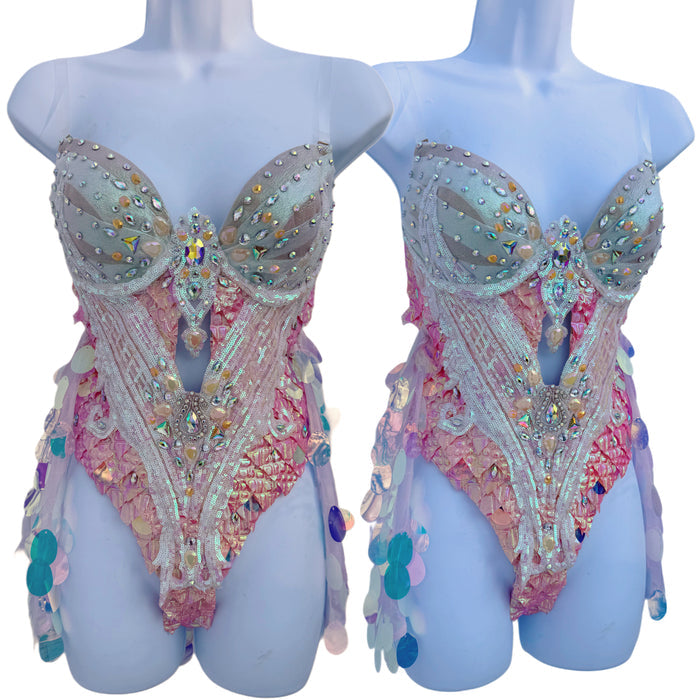 Iridescent Orange Dragon Scale Monokini Bodysuit Dress Dance Festival Cosplay Costume
