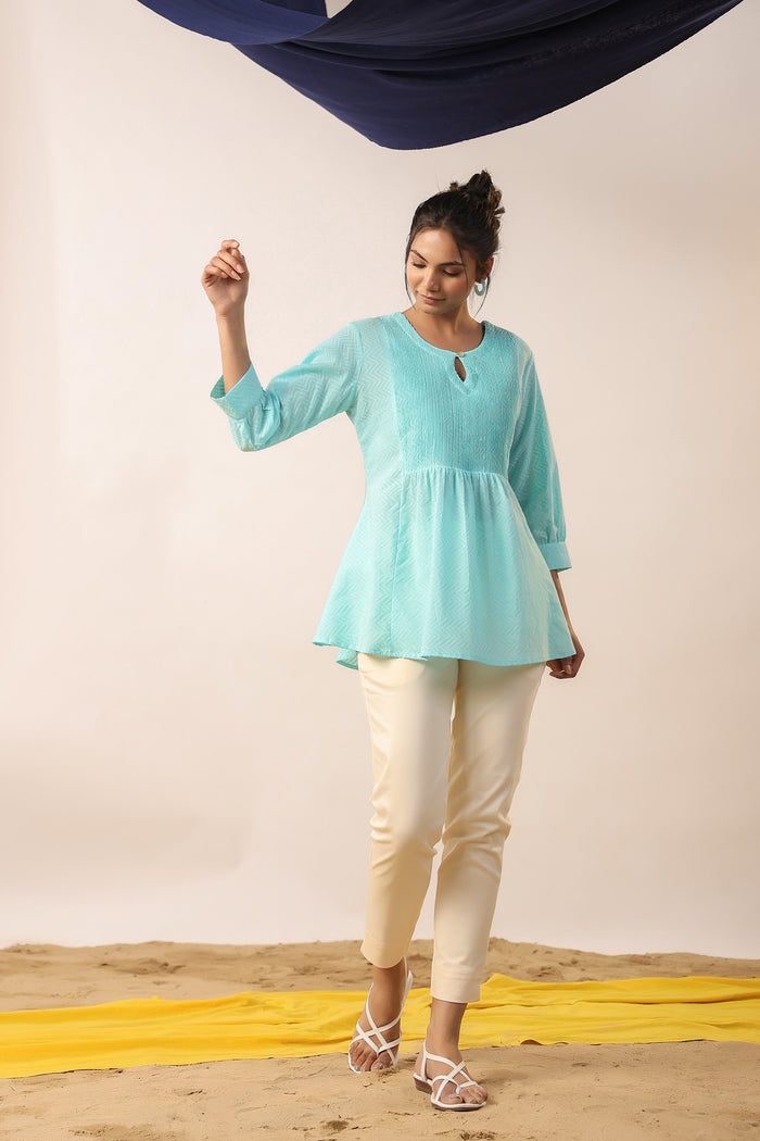 Iris Blue Cotton Dobby Top