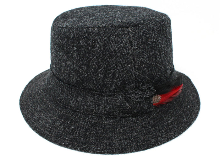 Black and Charcoal Herringbone - Scottish Harris Tweed / Small