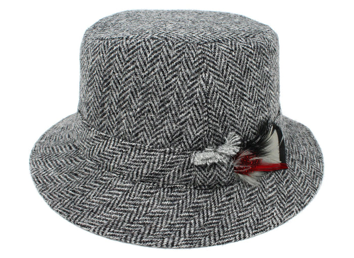 Classic Black and White Herringbone - Scottish Harris Tweed / Small