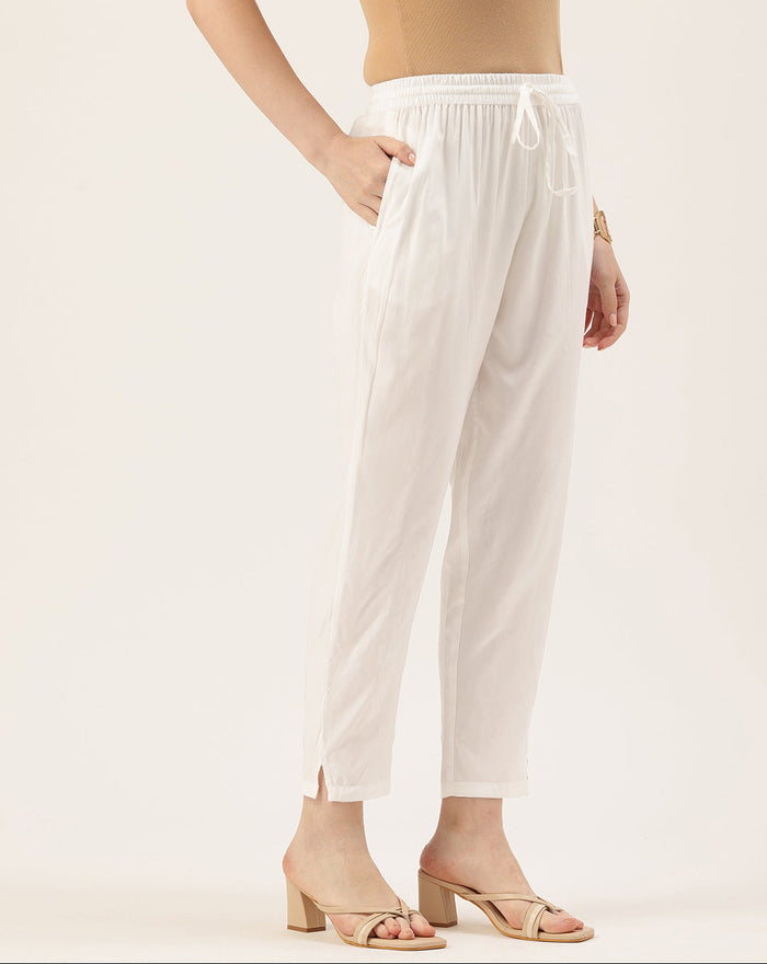 Ivory Pencil Pleated Cigarette Trousers