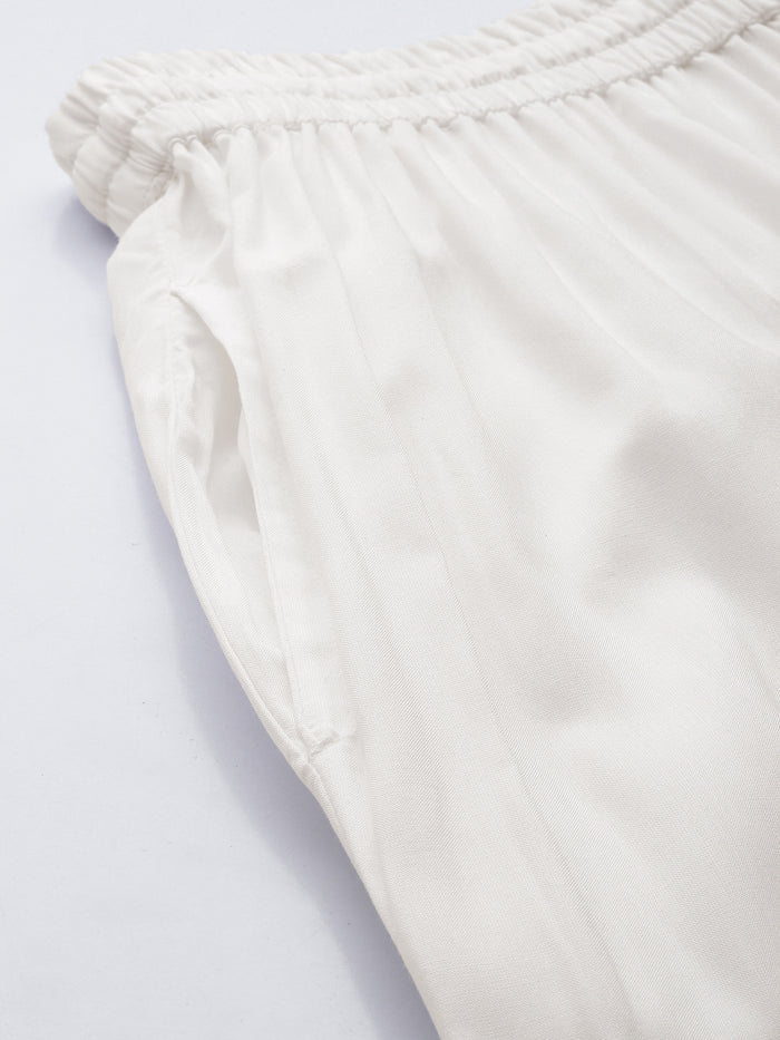 Ivory Pencil Pleated Cigarette Trousers