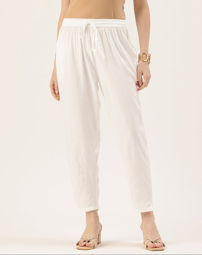 Ivory Pencil Pleated Cigarette Trousers