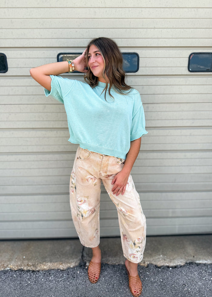 Jenna Short Sleeve Sweater - Ash Mint