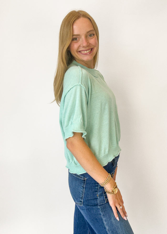 Jenna Short Sleeve Sweater - Ash Mint