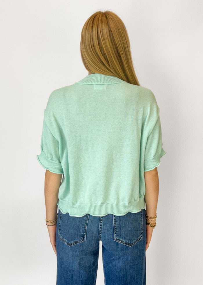 Jenna Short Sleeve Sweater - Ash Mint