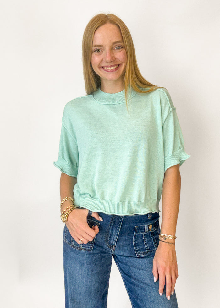 Jenna Short Sleeve Sweater - Ash Mint