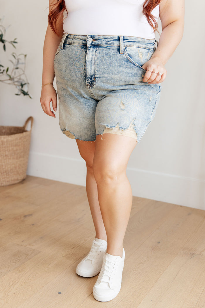 Judy Blue High Waist Mineral Wash Distressed Boyfriend Shorts