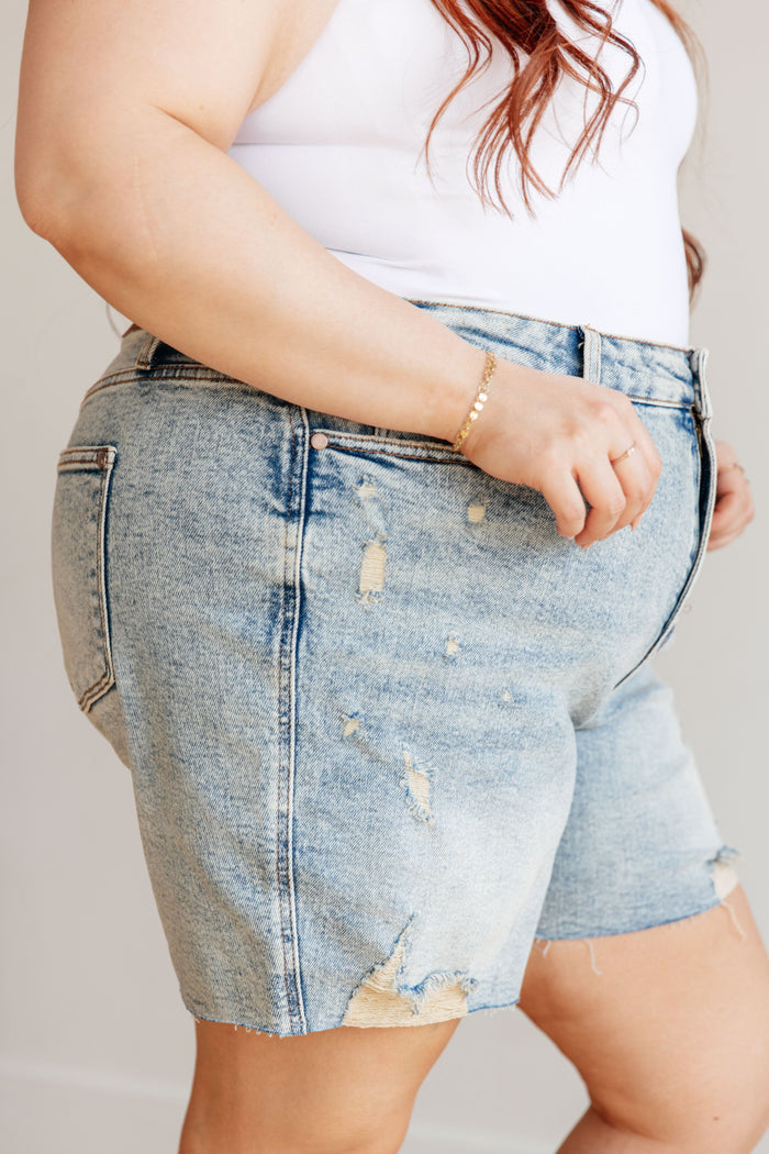 Judy Blue High Waist Mineral Wash Distressed Boyfriend Shorts